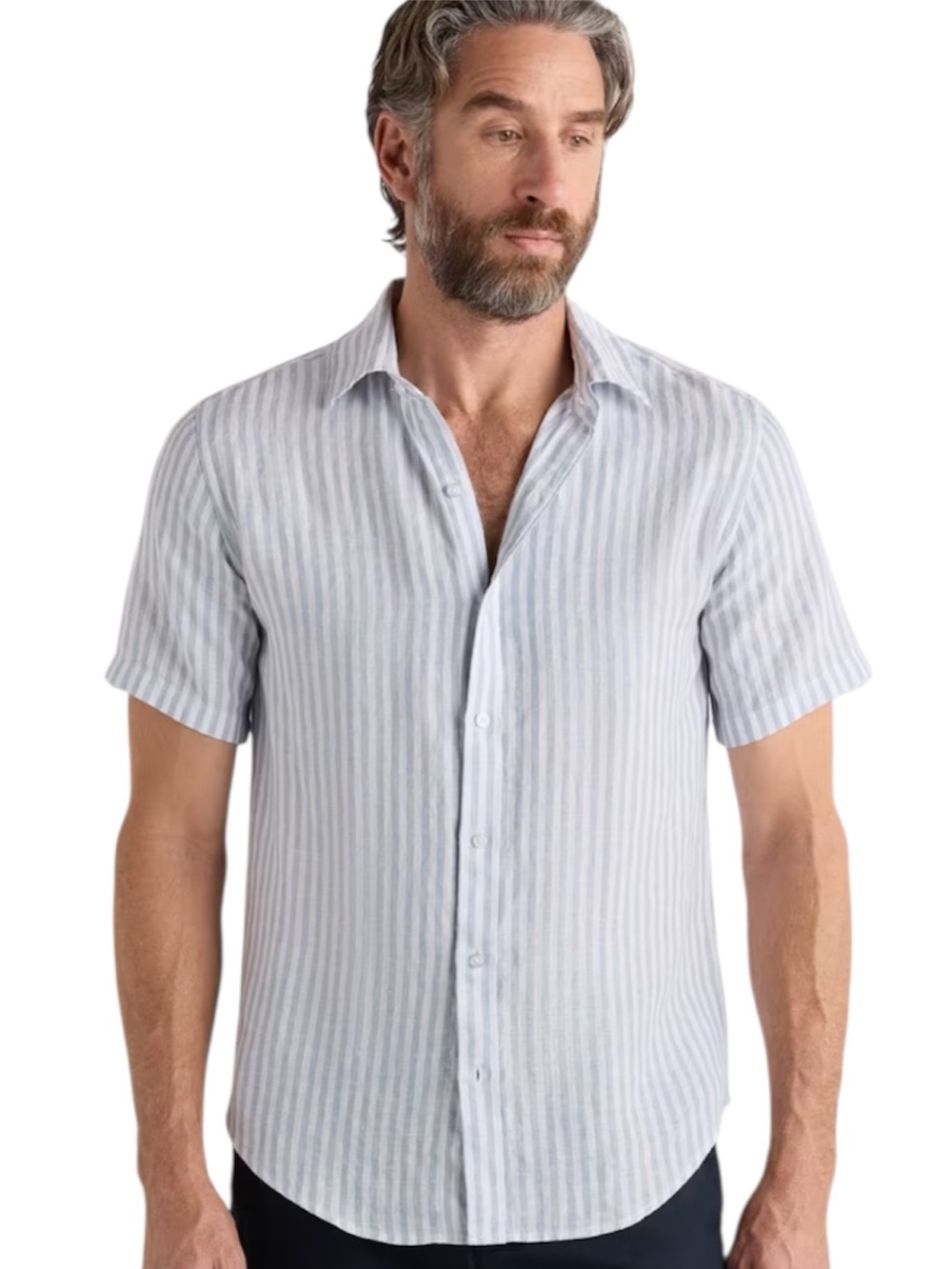 Quince 100% European Linen Relaxed Short Sleeve blue & white striped Shirt L NWT